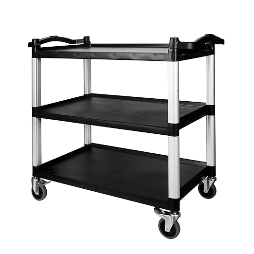 NorthSky Select Dual-Handle Utility Cart, 3 Shelves, 440 lb. Cap - Plastic Shelves, Swivel Casters - Ideal for Office, Garage, Janitorial Transport & Storage