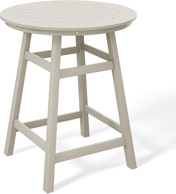 Costaelm Patio Bistro Table, 37" Counter Height Round Patio Cocktail Bar Table with Umbrella Hole, Outdoor Bistro Dining Pub Table for Front Porch Deck Backyard Garden, Sand