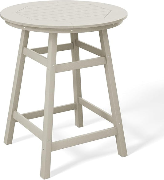 Costaelm Patio Bistro Table, 37" Counter Height Round Patio Cocktail Bar Table with Umbrella Hole, Outdoor Bistro Dining Pub Table for Front Porch Deck Backyard Garden, Sand