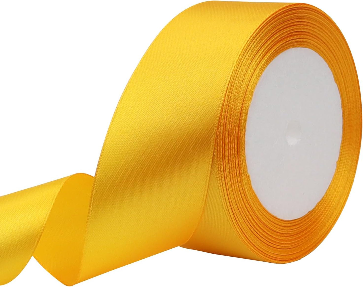 Yellow Solid Satin Ribbon 1-1/2 Inch 25 Yards Solid Polyester Fabric Ribbon for Gift Wrapping Wedding Christmas Baby Shower Birthday Party Decoration Handmade Immortal Flower Craft
