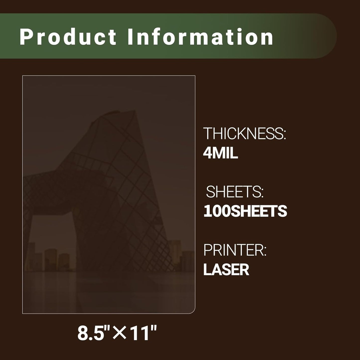 Laser Transparency Film 100 Sheets 8.5 x 11 Inche Overhead Projector Film Clear Transparency Paper for Laser Printer