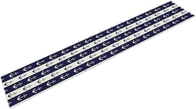 Nautical Anchor Table Runner, Ocean Beach Coastal Beach Stripe Background Theme Table Runner for Dining Kitchen Party Holidays Home 13x120in