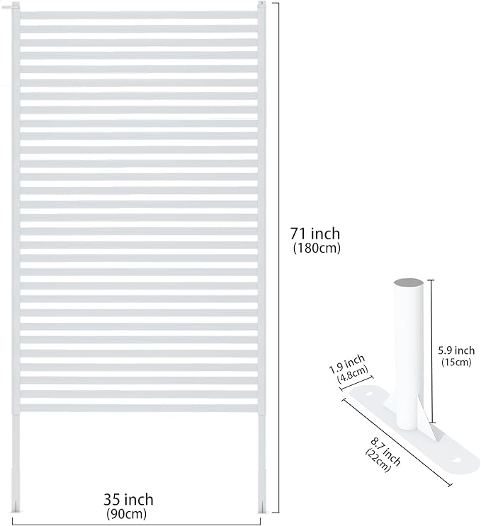 Outdoor Privacy Screen Fence with Feet Stand 3FT x 6FT, Freestanding Fence Privacy Screen for Outside, Metal Pipes and Slats Panels Divider Stake for Garden Patio Balcony Backyard White