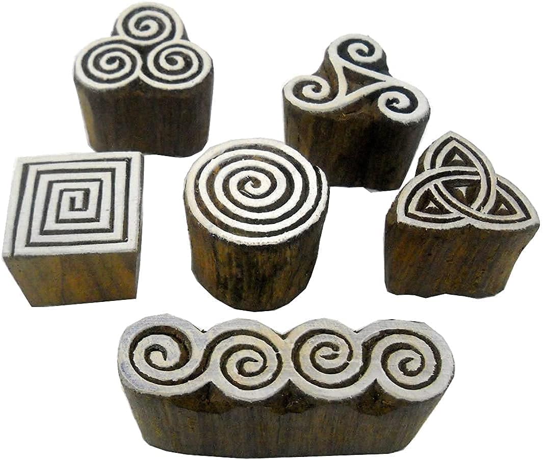 CRAFTSOFINDIA Wholesale Pack of 6 Elegant Designs Wooden Block Stamps/Tattoo/Indian Textile Printing Blocks