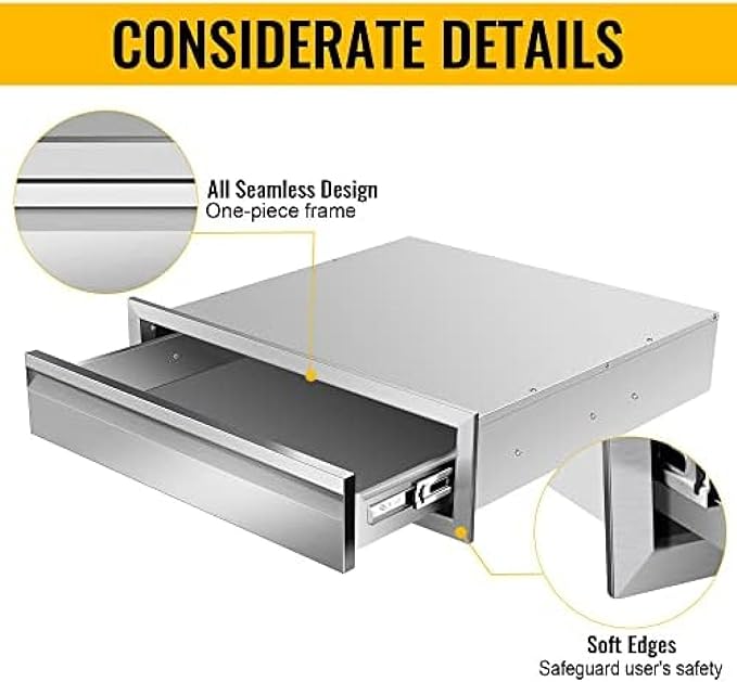 Outdoor Kitchen Drawers, Box Frame Style Flush Mount BBQ Drawer w/Stainless Steel Handle, BBQ Island Drawers For Patio Grill Station,Single Drawer