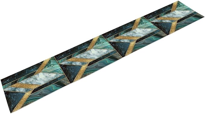 Marble Table Runner, Dark Green Gold Modern Mosaic Design Table Runner Decoration for Kitchen Family Dinner Table Holiday Party Farmhouse 13x120in