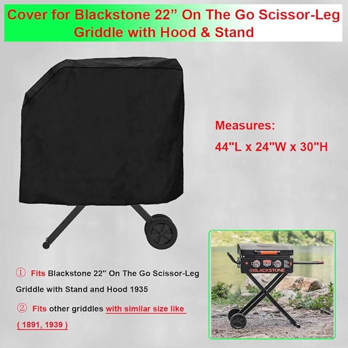 Griddle Cover for Blackstone On The Go 22 Inch Scissor-Leg Griddle with Stand and Hood- 600D Grill Cover for Blackstone 22" 1935 Portable Griddle, Heavy Duty & Waterproof Outdoor