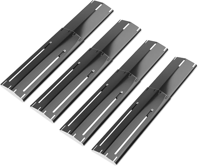 Universal replacement heavy duty adjustable heat plate shield,Burner cover,Flavorizer bar,heat Tent,Flamer tamer for gas grill models,Extends from 11.75"up to 21"L (Porcelain Steel, 4 Pack)