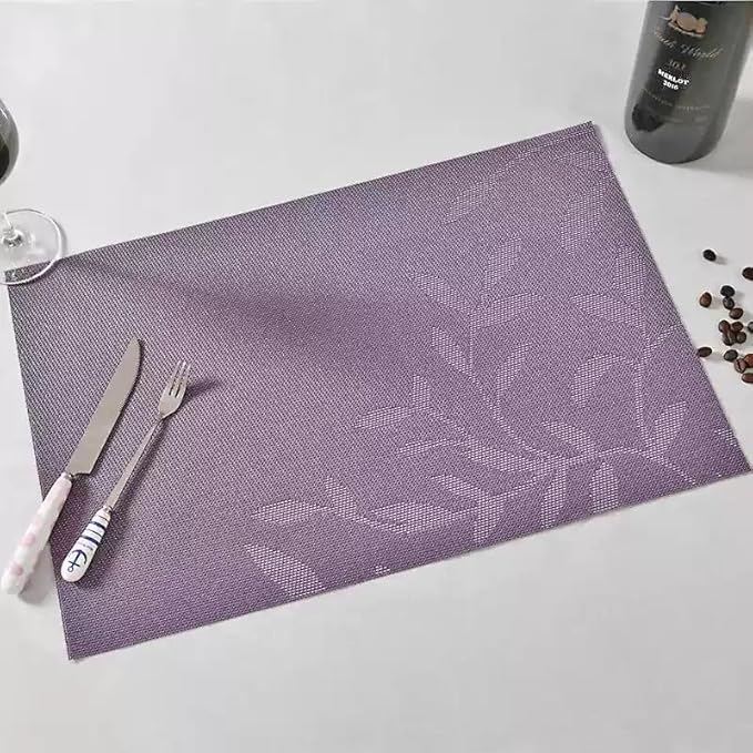 Leaf Placemats Set of 8, Non-Slip Heat-Resistant 18" x 12" Vinyl Washable Placemats for Kitchen Indoor Outdoor Party Birthdays Weddings Decoration (Purple)