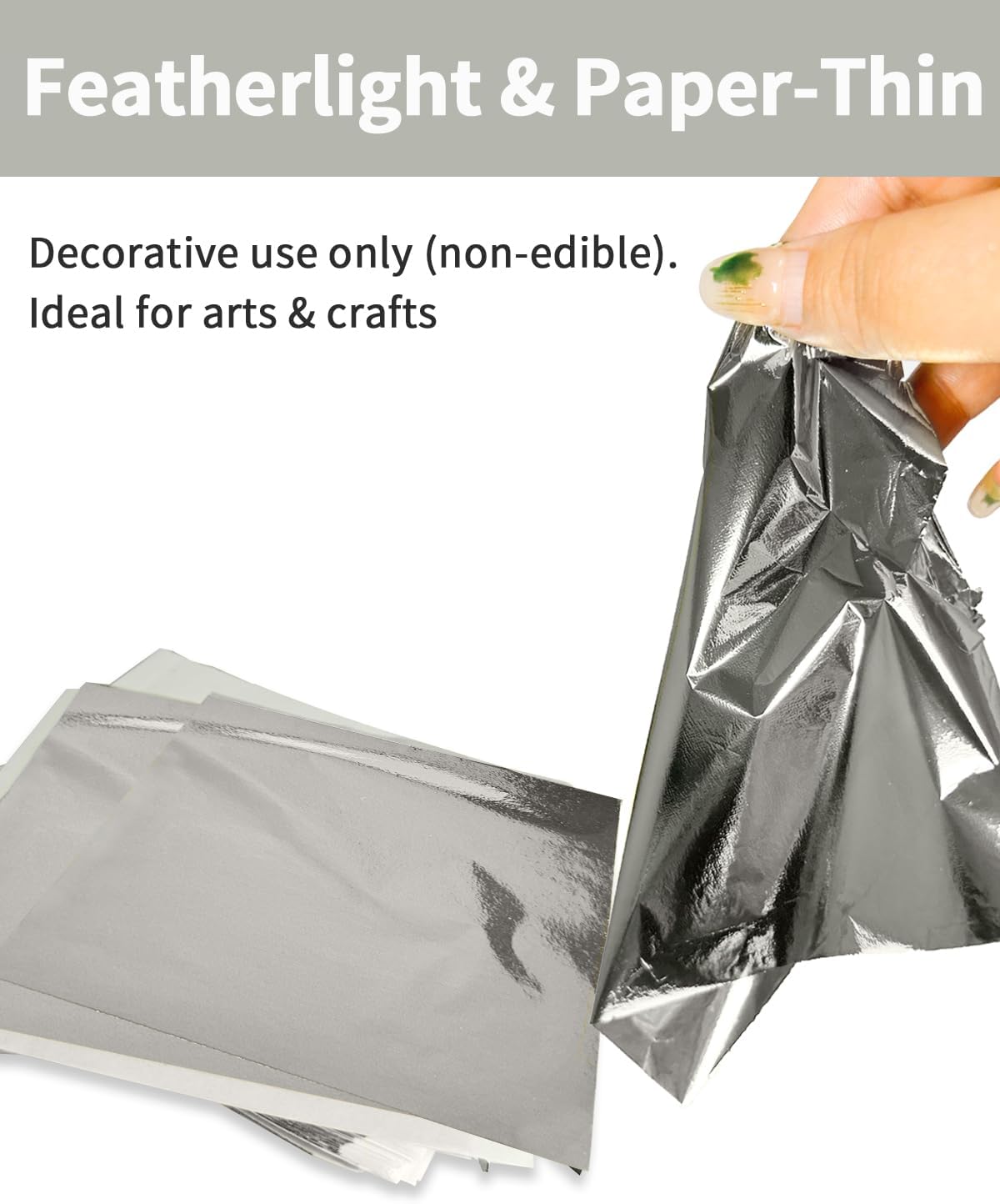 Luckymica Gold Leaf Sheets, 100 Pcs Adequate Gold Foil Sheets for Arts, Crafts, Decoration, Gilding, Paints, DIY, 5.5" x 5.5", Silver