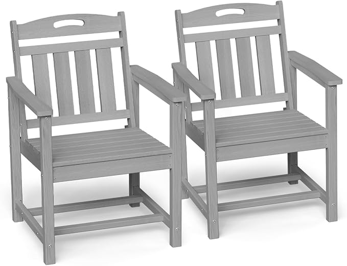Ciokea HDPE Outdoor Patio Dining Chairs Set of 2, All-Weather Porch Chair with Wide Seat, Durable Outdoor Furniture for Backyard, Garden, Lawn & Poolside, Grey