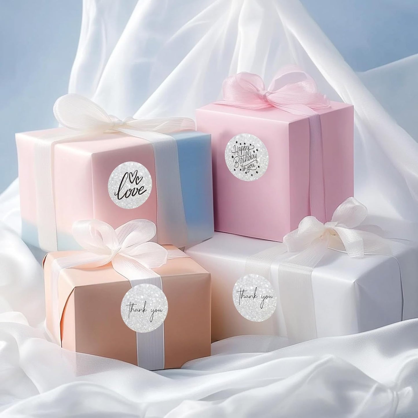 1.5" Holographic Direct Thermal Label Stickers, Round Printable Rainbow Glitter Thermal Printer Sticker Labels for Gift Wrapping, Self-Adhesive DIY Custom Logo Design- Glitter Silver