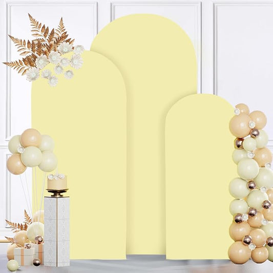 MODFUNS Light Yellow Arch Cover Set of 3 Spandex Arch Stand Cover 4ft 5ft 6ft Fitted Round Top Chiara Arch Covers Stretchy Arch Covers Fabric for Birthday Party Ceremony Decoration