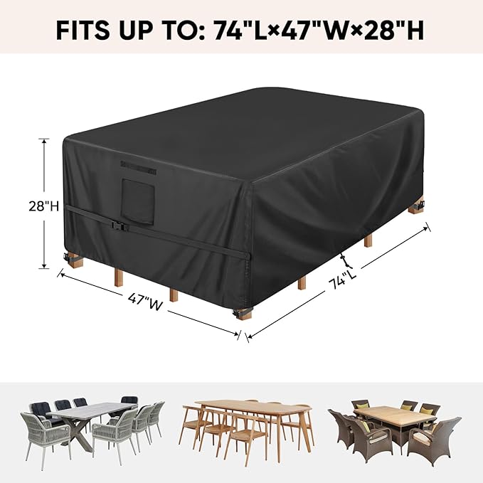 BALEINE Patio Furniture Covers, Outdoor Furniture Covers Waterproof, Heavy Duty Oxford Patio Table Cover for Outdoor Table, Chair, Sofa, Desk (Black 74"L×47"W×28"H)