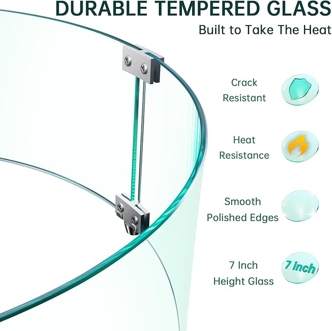 33" x 33" x 7" Round Fire Pit Wind Guard - Durable Fire Pit Glass Wind Guard with Aluminum Corner Brackets for Outdoor Firepit or Gas Fire Table, Easy Assembly