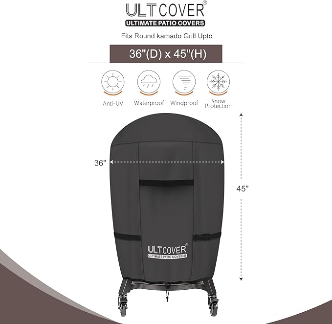 ULTCOVER Outdoor Waterproof Charcoal Kamado Joe Grill Cover for 22-24 inch Char-Griller Char-Broil and Other Round Smokers Size Up to 36” Dia x 45” H, Black