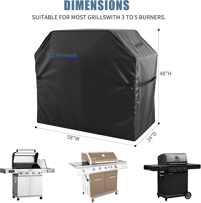 Grill Cover, Heavy Duty BBQ Grill Cover for Outdoor Grill, Waterproof, Anti-UV, Rip-Proof, Barbecue Cover with Adjustable Straps, Compatible for Weber, Charbroil, etc. Black (58'' x 24'' x 48'')