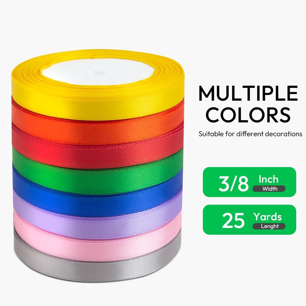 KMER LIFE 3/8 Inches x 25 Yards Baby Blue Satin Ribbon Solid Fabric Ribbons for Crafts, Wedding Decor, DIY Hair Accessories, Sewing, Gift Package Wrapping, Valentine's Day Bouquet and More