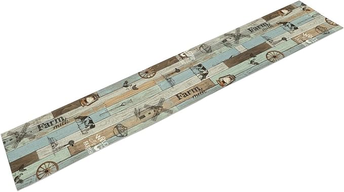 Farmhouse Cow Table Runner, Rustic Blue Wooden Animals Rooster Chicken Summer Spring Coffee Table Center Decor for Home Kitchen Dining Patio Holiday Party Country Outdoor Table Decorations, 13"x72"
