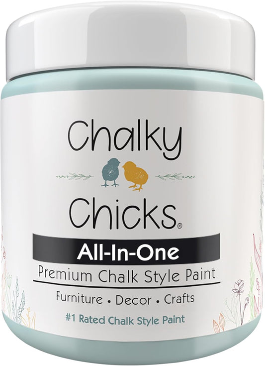 Chalky Chicks All-in-One Chalk Paint for Furniture or Cabinet - 4Fl Oz - Matte Finish Cancun Blue (Light Blue) for Metal, Wood Furniture Paint - No Sanding All-in-One for Home Decor & Crafts, USA Made