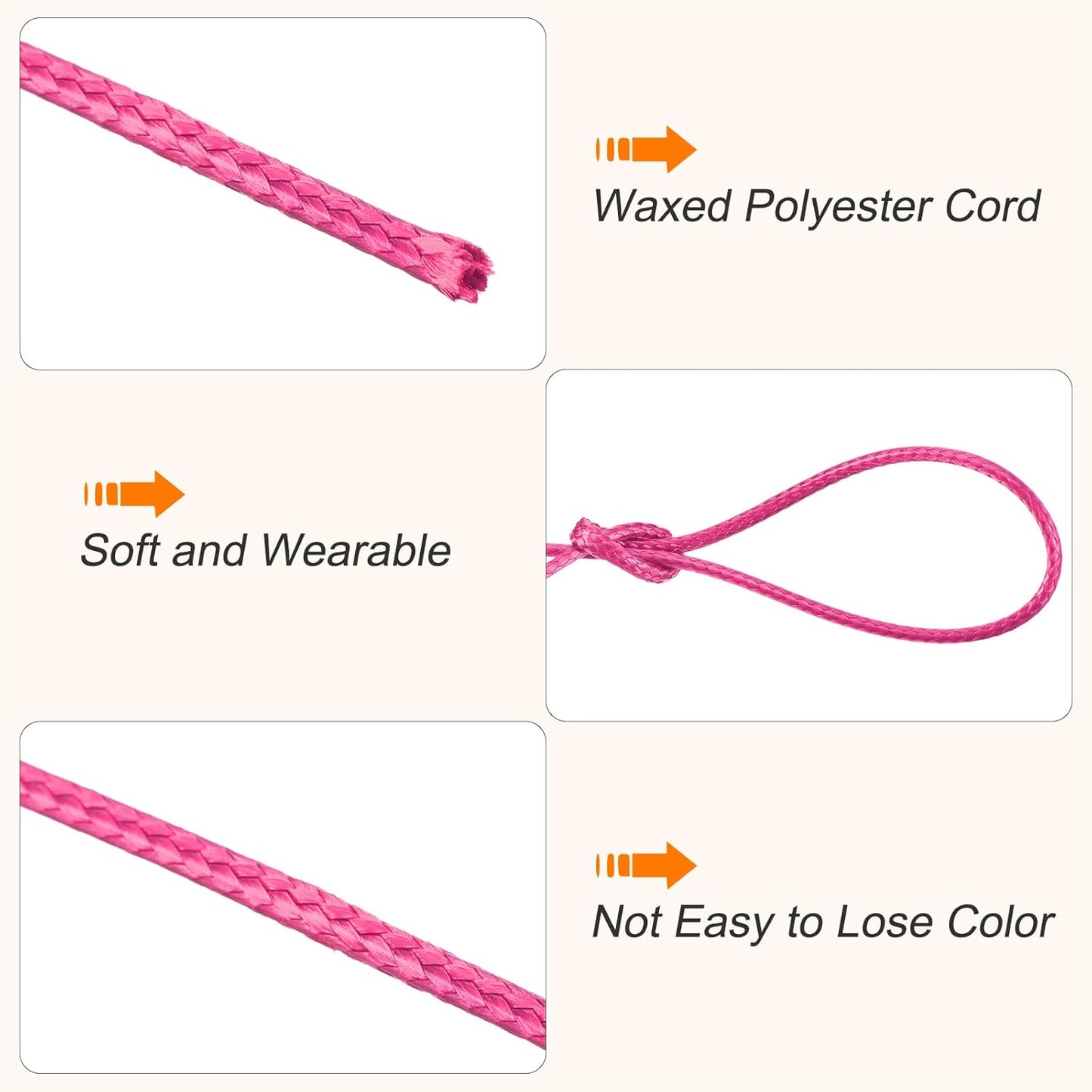 MECCANIXITY Waxed Cord 1.2mm Waxed Polyester Cord 175 Yard Wax String for Bracelet Making,Necklaces, Beading,Jewelry Making and DIY Crafts(Light Rose Red)