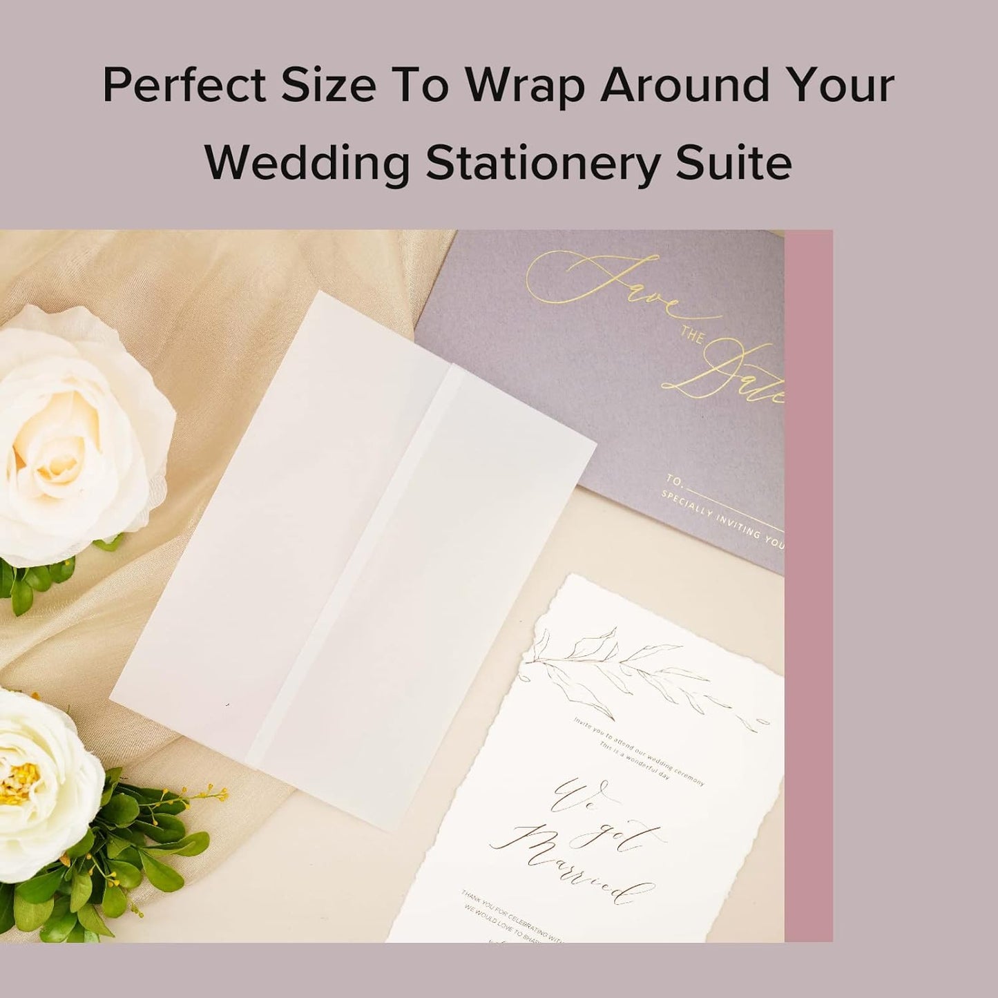 Puremigo 120 Pack Luxury Pre-Folded Vellum Jackets for 5x7 Invitations - Vellum Paper 5x7 Jackets - 115GSM Wedding Invitations Wraps - Transparent