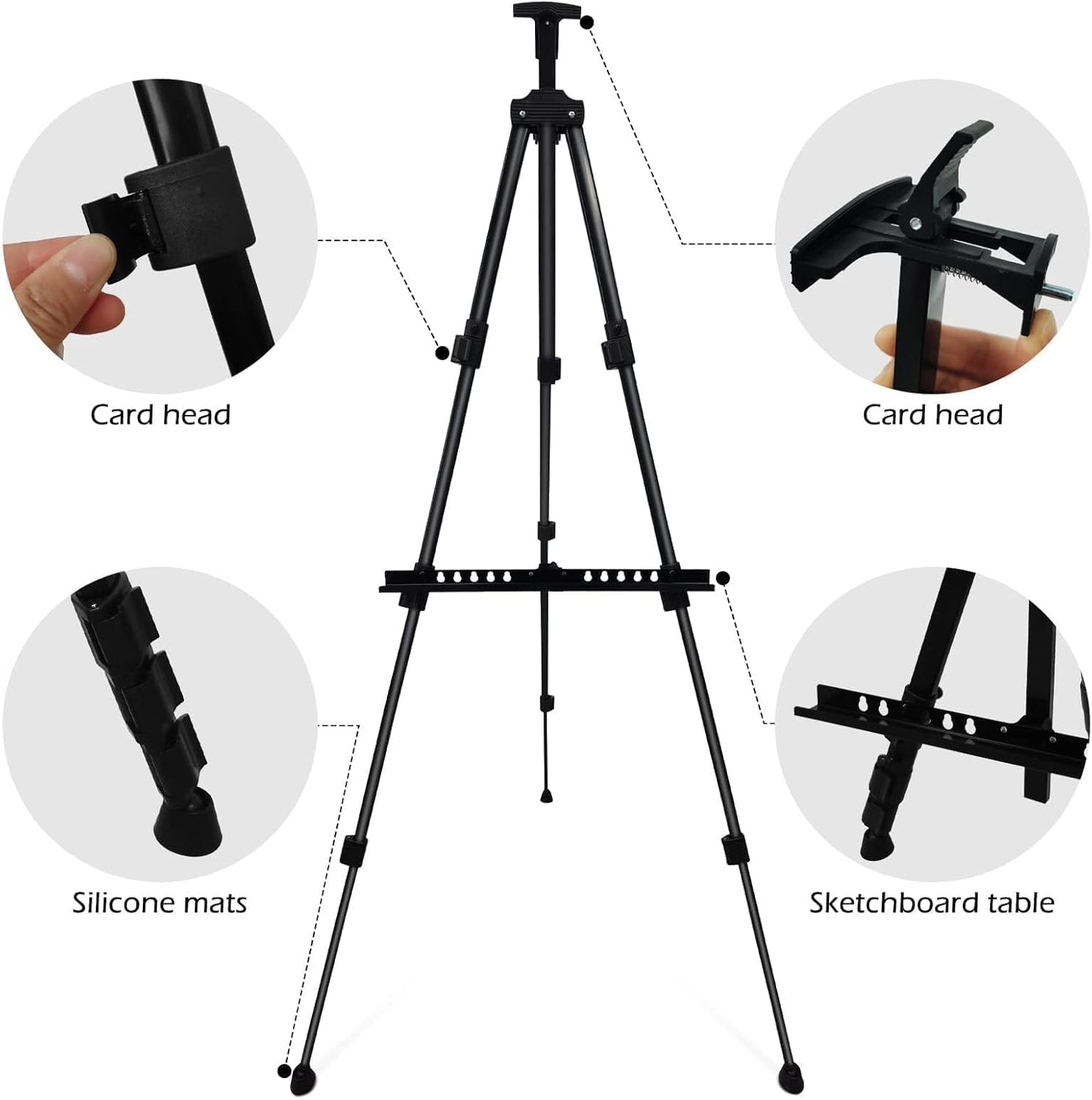 RRFTOK Easel Stand for Sign and Painting - Metal Tripod Adjustable Art Easels for Display Canvases Height from 17 to 66 Inch - Carry Bag for Table-Top/Floor Drawing and Displaying with Black