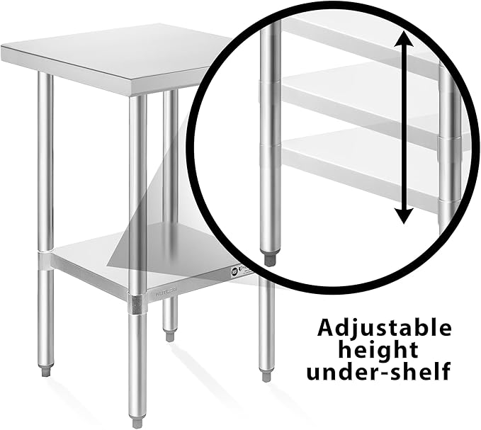 KUTLER Stainless Steel Table 24 x 18 Inches, NSF Heavy Duty Commercial Kitchen Prep and Work Table with Undershelf for Restaurant, Hotel, Home