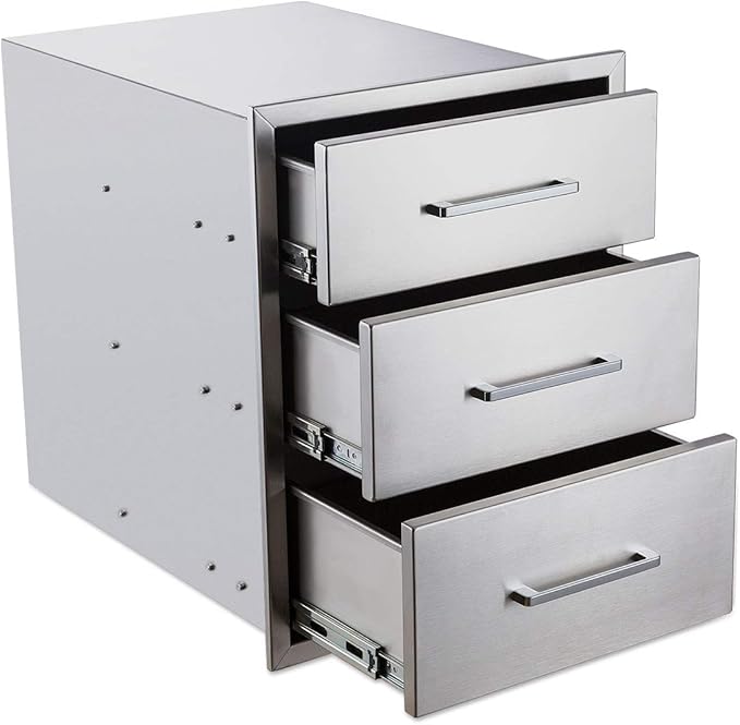 18" W x 24" H x 23" D Stainless Steel Outdoor Kitchen Drawers BBQ Drawer Triple Access Drawers Flush Mount for Outdoor Kitchens Or BBQ Island