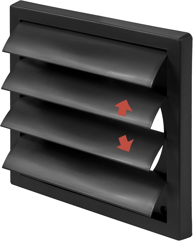Plastic 6" Black Dryer Vent Cover with Flange - Exhaust Ventilation Grille with Shutters - Louvered Air Vent for Bathroom, Kitchen, Garage various Ventilation Systems Ø5.9" / 7.5" x 7.5"