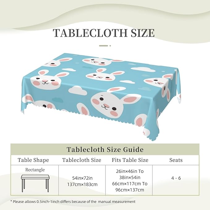 Rectangle Table Cloth Funny Rabbits Waterproof Tablecloth 54 x 72 in Washable Table Cover for Home Kitchen Wedding Dining