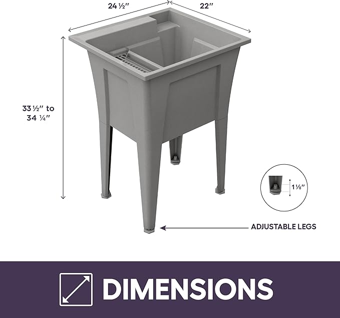 Freestanding Utility Sink with One Handle Black Faucet - 24" Plastic Utility Sink for Garage, Laundry, Indoor and Oudoor Use - Laundry Tub Kit by Noah William Home - Grey (19.5 gal)