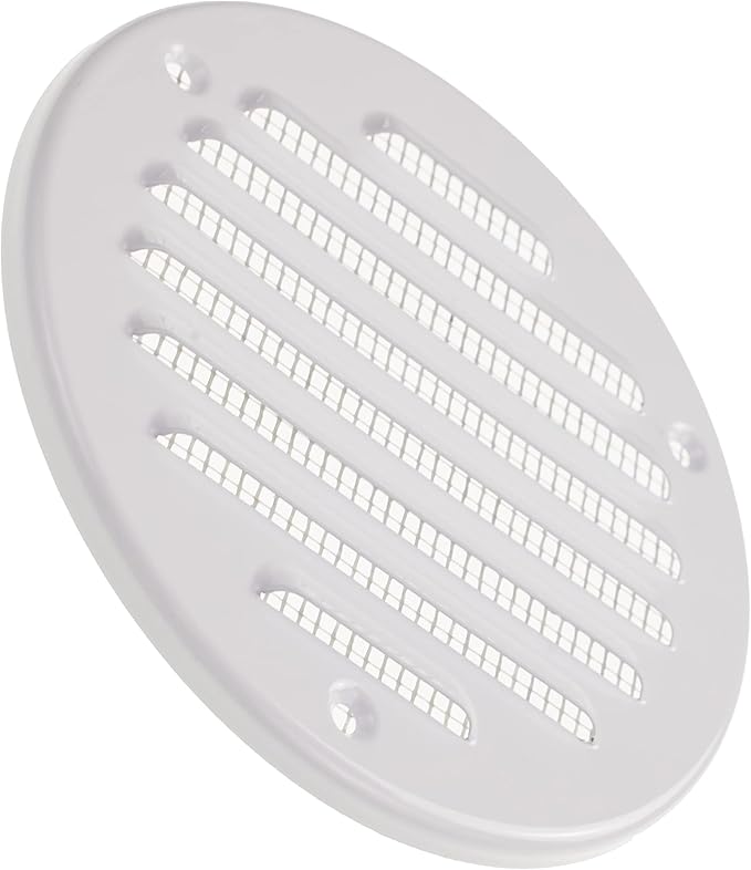 Vent Systems - 4 Inch (Inner) White Metal Round Soffit Air Vent Grille Cover, Register air Vent Deflector, Louver - Built-in Mesh - HVAC for Bathroom, Home Office, Kitchen 5 Inch (Outer)