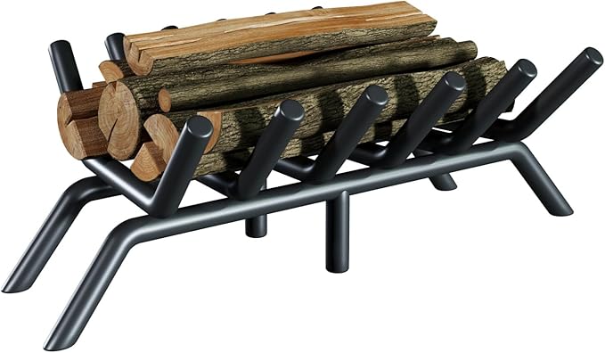 17-Inch Fireplace Grate, Heavy Duty 6-Bar Log Rack Holder Made of Solid Round Steel for Indoor/Outdoor Fire Pits, Wood Stoves & Kindling Tools