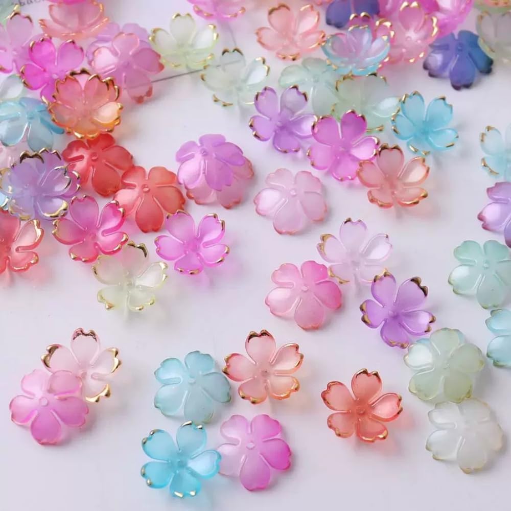 100pcs Acrylic Flower Beads, 19mm Cherry Blossom Plastic Gradient Flower Spacer Beads for DIY Crafts Bracelet Necklace Earrings Jewelry Making(Light Pink)