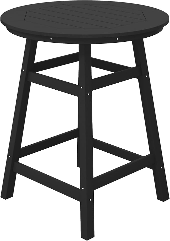 Costaelm Patio Bistro Table, 37" Counter Height Round Patio Cocktail Bar Table with Umbrella Hole, Outdoor Bistro Dining Pub Table for Front Porch Deck Backyard Garden, Black