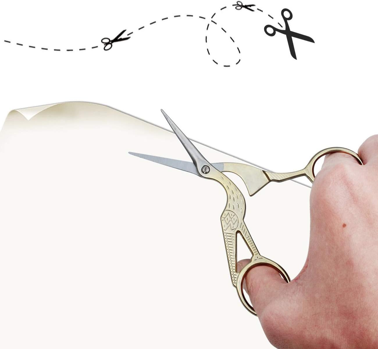 Vintage Stork Shape Sewing Scissors Stainless Steel Tailor Scissors Sharp Sewing Shears for Embroidery, Craft, Art Work & Everyday Use (4, Gold)