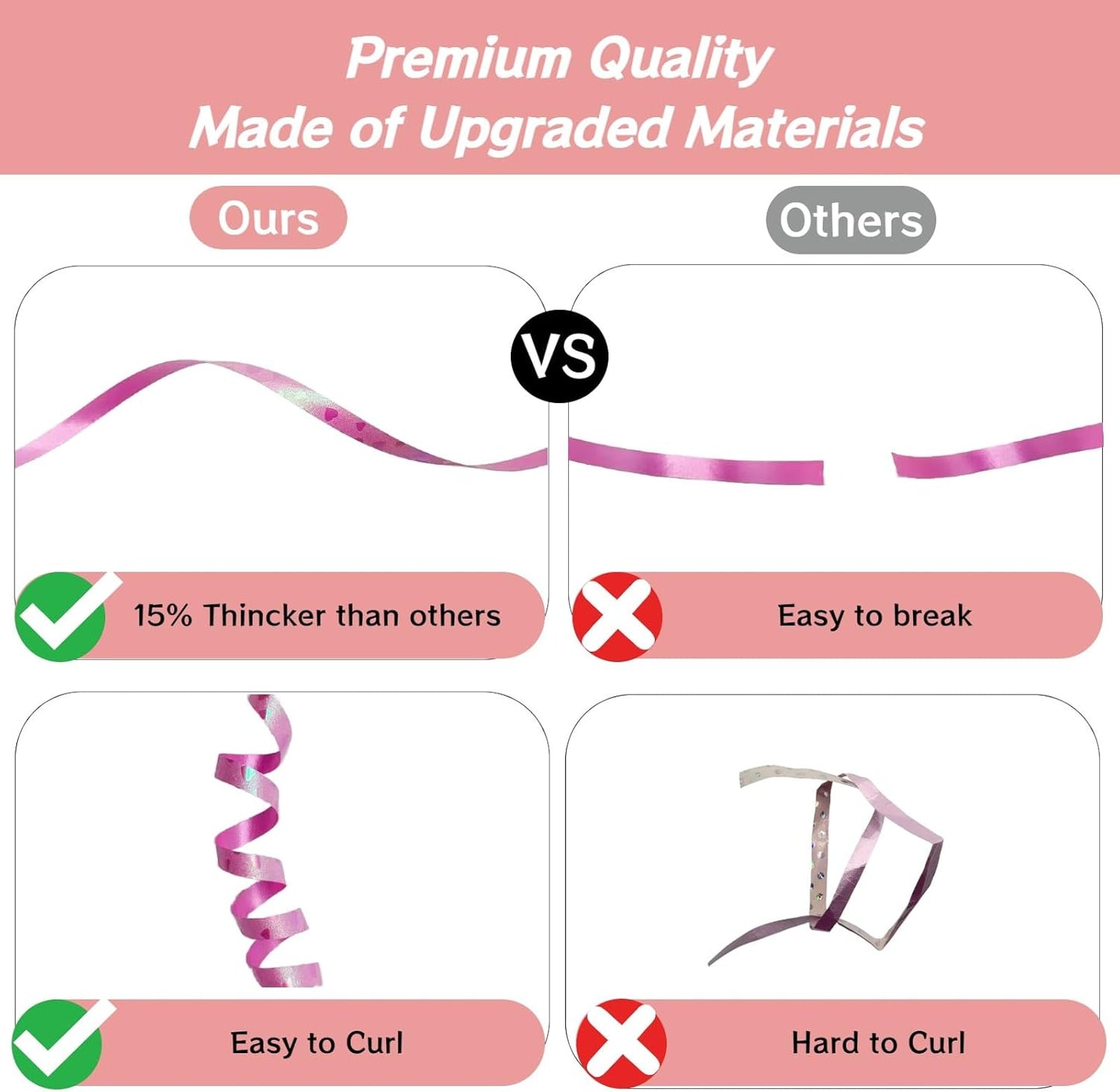 500 Yards Pink Curling Ribbon Balloon String Ribbon Florist Flowers Decorations, Heart Shiny Metallic Roll Bows Gift Wrapping Ribbons for Crafts Valentine's Day Birthday Gifts Wedding Decor Supplies