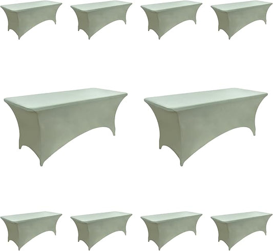10-Pack 6ft Spandex Table Covers for Rectangle Standard Folding Tables - Wrinkle Resistant Stretch Tablecloths - Ultimate Fitted Table Protector for Parties, Banquet, Wedding