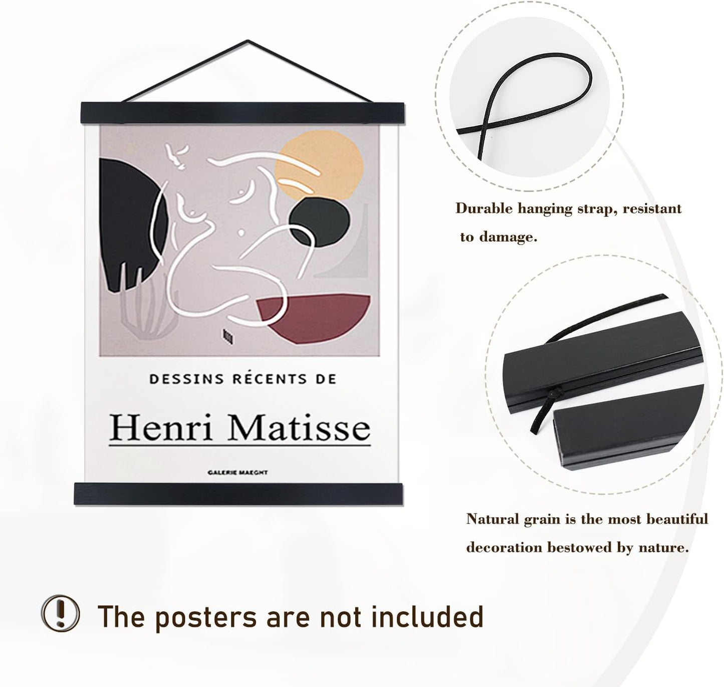 Artmag Magnetic Poster Hanger Frame, 21x29 21x18 21x15 Light Wood Wooden Magnet Canvas Artwork Print Poster Hangers Frames Hanging Kit (Black, 21")