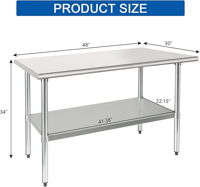 HARDURA Stainless Steel Table 30X48 Inches with Undershelf and Galvanized Legs NSF Heavy Duty Commercial Prep Work Table for Restaurant Kitchen Home and Hotel