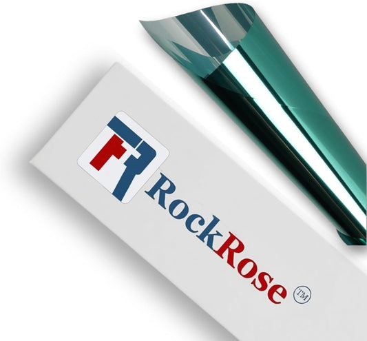 Rockrose Professional Building Window Tint Film – One Way Privacy Window Film for Home Offices Heat Blocker Reflective Adhesive Mirror Tint with 99% UV Block – Green-Silver 24in x 15FT