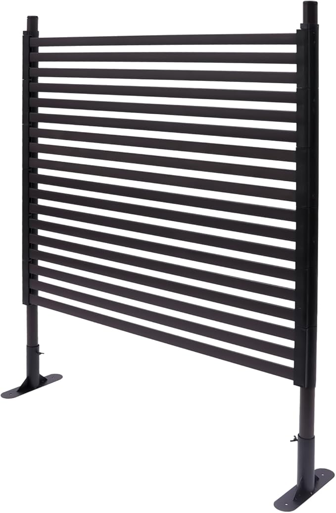 Outdoor Freestanding Privacy Screens, 35.4" W x 47" H Metal Slatted Decorative Panels with Stand, Brown Backyard Privacy Panels for Garden Patio