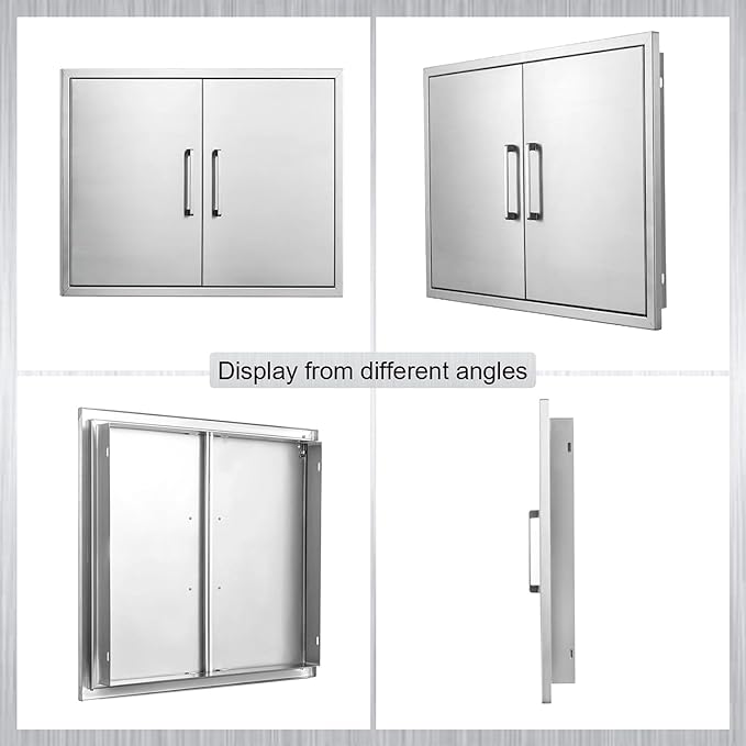 Outdoor Kitchen Door, 28" W23 H Kitchen Access Door, Stainless Steel BBQ Double Doors, Available for Outdoor Kitchen Island