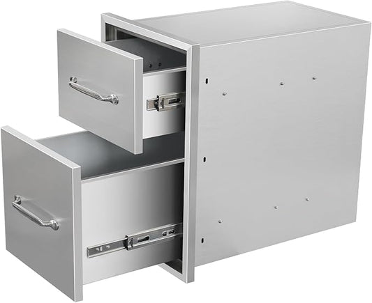 Outdoor Kitchen Drawers 14"Wx21"Hx21"D Flush Mount Access 2-Drawer BBQ Stainless Steel Drawers with Handle for Outdoor Kitchen Island or Grill Station