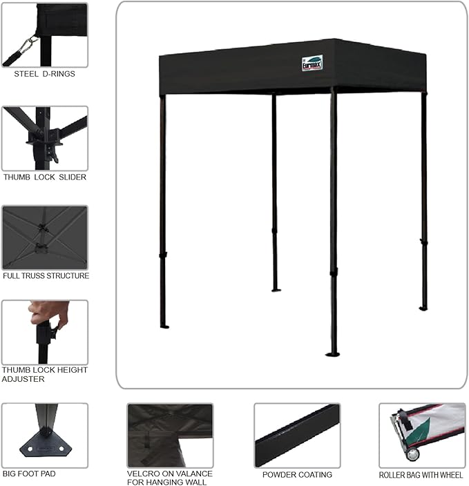 Eurmax USA Printed 5x5 Flat Top Pop Up Canopy Tent Commercial Instant Canopies with Heavy Duty Roller Bag,Bonus 4 Sand Weights Bags (Black with Screen Window)