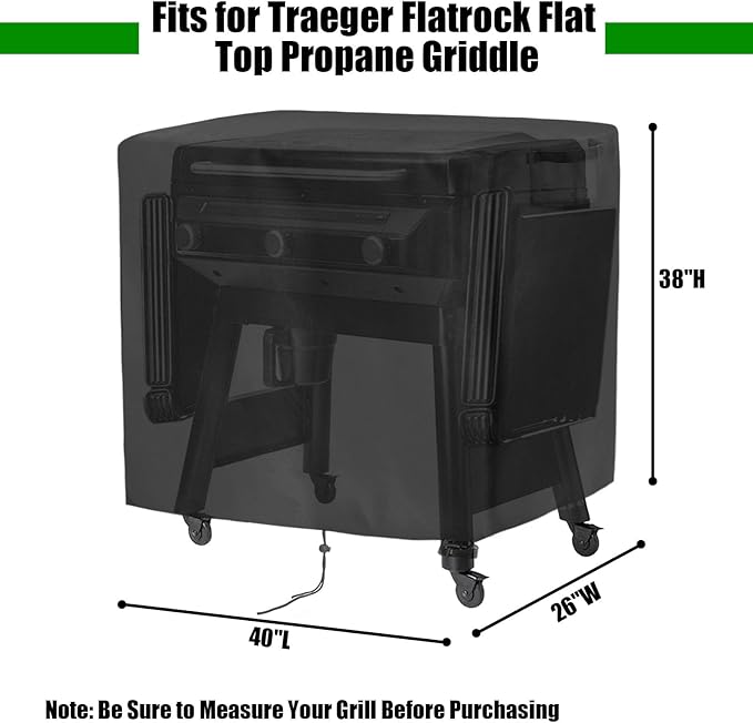 Grill Cover for Traeger Flatrock 3 Cooking Flat Top Propane Griddle, Heavy Duty Waterproof Cover for Weber, Char-Broil, Nexgrill, and More Grill - 41 X 27 X 39 Inch