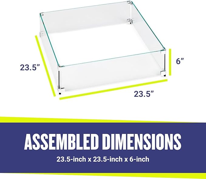 23.5" X 23.5" x 6” Square Glass Flame Guard