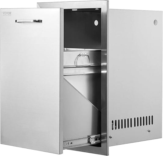 VEVOR Outdoor Kitchen Trash Drawer 16Wx22Hx16 D, Propane Tank Drawer, Stainless Steel Pull Out Trash with Handle, Outdoor Kitchen Cabinets Can Pull Out, BBQ Island Bin