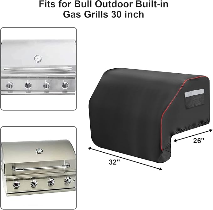32 Inch Built–in Grill Cover for Bull 45005, Built-in Gas Grill Top Cover for Bull Lonestar 4-Burner & Bull Built-in Bill Outlaw Grills, Outdoor 87048 Smoker Waterproof Cover with Handle